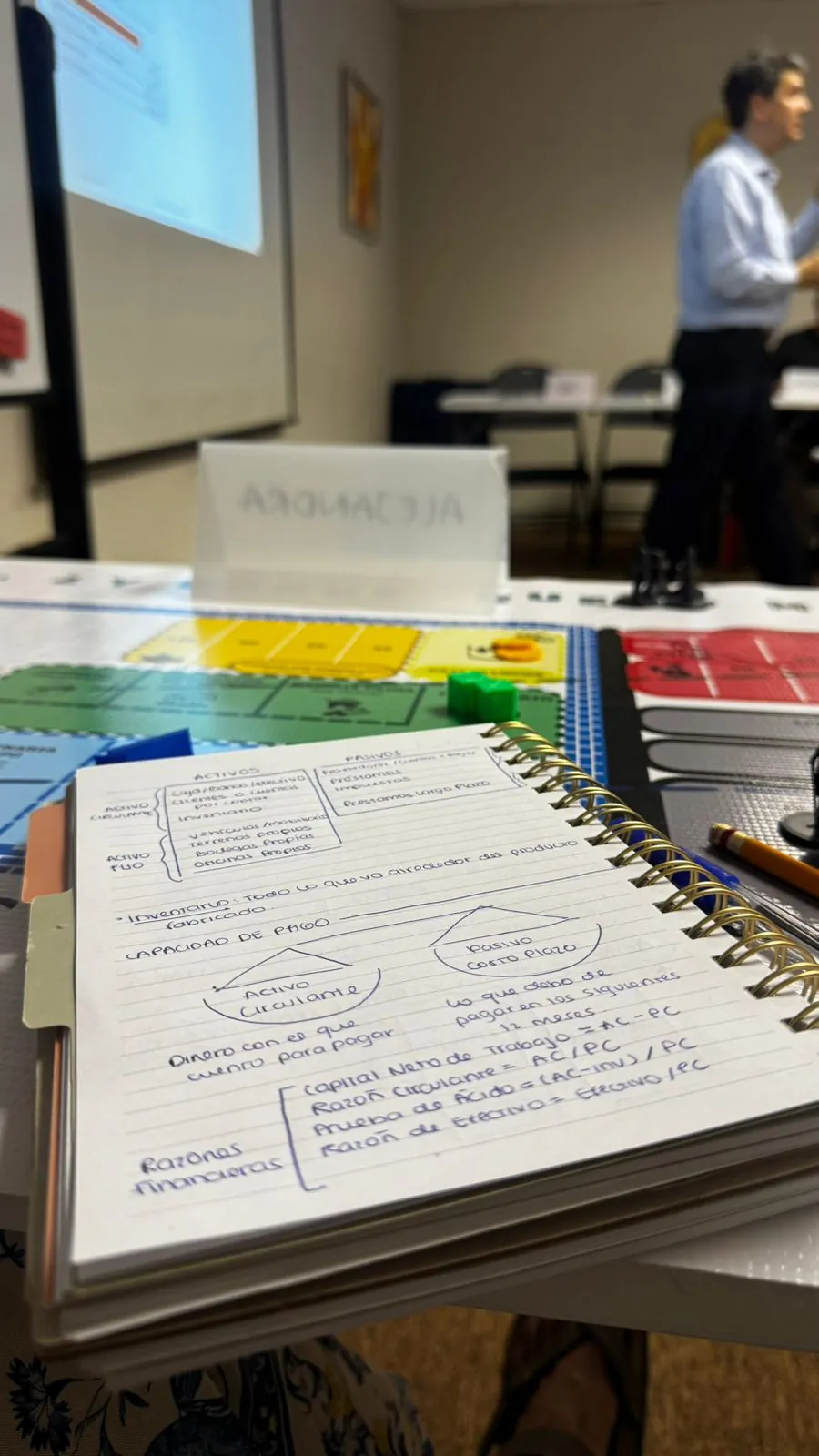 Cuaderno de trabajo sobre el tablero en el taller de Guadalajara